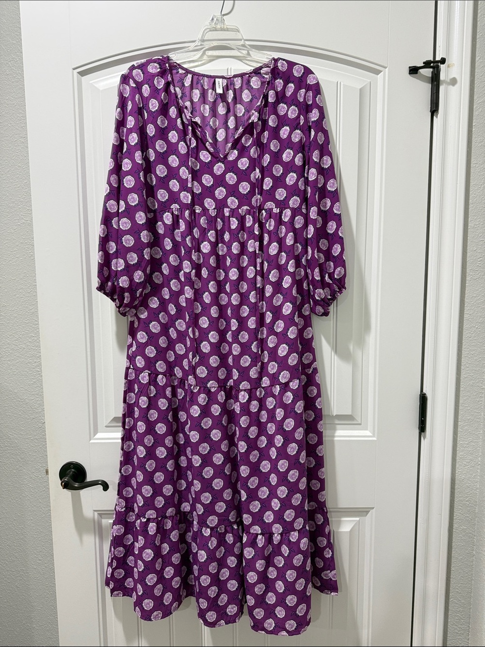 Purple Polka Dot Tiered Maxi Dress with V-Neck